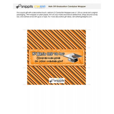 Hats Off Graduation Orange Black White - Candy Bar Wrapper - PR